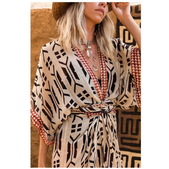 New Bohemian Kimono Duster Jacket Robe Swim Cover - Picture 5 of 12